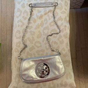 Tory Burch Detachable Strap Silver Leather Bag